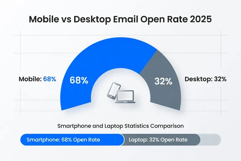 Répartition des ouvertures email mobile desktop tablette en 2025 avec graphique camembert
