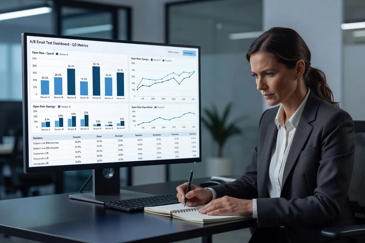 Experte en optimisation de campagnes analysant des résultats d'A/B test
